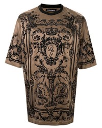 Мужская оливковая футболка с круглым вырезом с принтом от Dolce & Gabbana