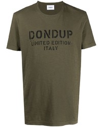 Мужская оливковая футболка с круглым вырезом с принтом от Dondup