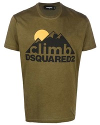 Мужская оливковая футболка с круглым вырезом с принтом от DSQUARED2