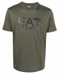 Мужская оливковая футболка с круглым вырезом с принтом от Ea7 Emporio Armani