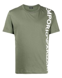 Мужская оливковая футболка с круглым вырезом с принтом от Emporio Armani