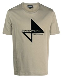 Мужская оливковая футболка с круглым вырезом с принтом от Emporio Armani