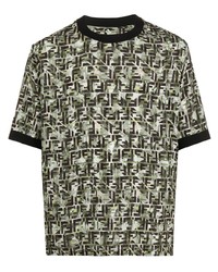 Мужская оливковая футболка с круглым вырезом с принтом от Fendi