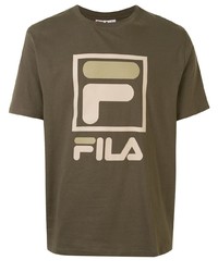 Мужская оливковая футболка с круглым вырезом с принтом от Fila