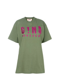 Женская оливковая футболка с круглым вырезом с принтом от Gina