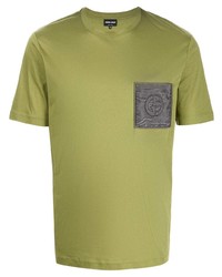 Мужская оливковая футболка с круглым вырезом с принтом от Giorgio Armani