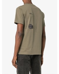 Мужская оливковая футболка с круглым вырезом с принтом от Stone Island