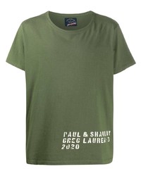 Мужская оливковая футболка с круглым вырезом с принтом от Greg Lauren X Paul & Shark