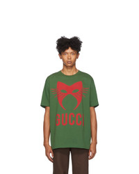 Мужская оливковая футболка с круглым вырезом с принтом от Gucci