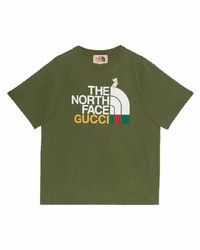 Мужская оливковая футболка с круглым вырезом с принтом от Gucci