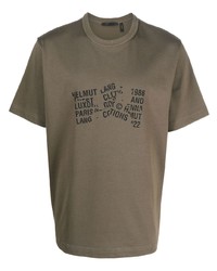 Мужская оливковая футболка с круглым вырезом с принтом от Helmut Lang