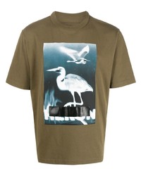 Мужская оливковая футболка с круглым вырезом с принтом от Heron Preston