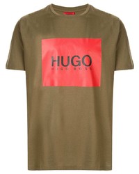 Мужская оливковая футболка с круглым вырезом с принтом от Hugo Hugo Boss