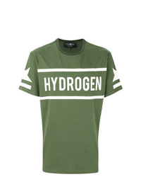 Мужская оливковая футболка с круглым вырезом с принтом от Hydrogen