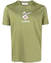 Мужская оливковая футболка с круглым вырезом с принтом от Iceberg