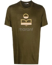 Мужская оливковая футболка с круглым вырезом с принтом от Isabel Marant