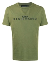 Мужская оливковая футболка с круглым вырезом с принтом от John Richmond
