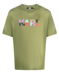 Мужская оливковая футболка с круглым вырезом с принтом от Karl Lagerfeld