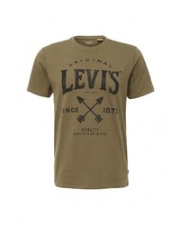 Мужская оливковая футболка с круглым вырезом с принтом от Levi's