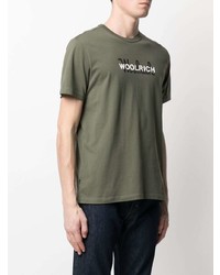 Мужская оливковая футболка с круглым вырезом с принтом от Woolrich