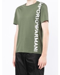 Мужская оливковая футболка с круглым вырезом с принтом от Emporio Armani