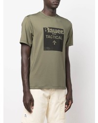 Мужская оливковая футболка с круглым вырезом с принтом от Blauer
