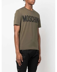 Мужская оливковая футболка с круглым вырезом с принтом от Moschino