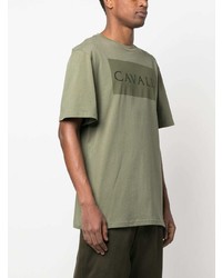 Мужская оливковая футболка с круглым вырезом с принтом от Roberto Cavalli