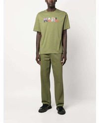 Мужская оливковая футболка с круглым вырезом с принтом от Karl Lagerfeld