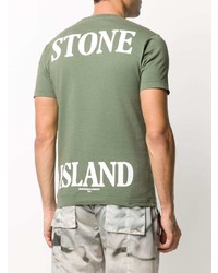 Мужская оливковая футболка с круглым вырезом с принтом от Stone Island