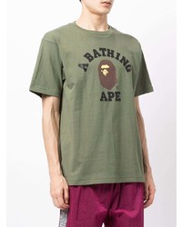 Мужская оливковая футболка с круглым вырезом с принтом от A Bathing Ape