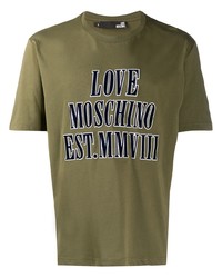 Мужская оливковая футболка с круглым вырезом с принтом от Love Moschino