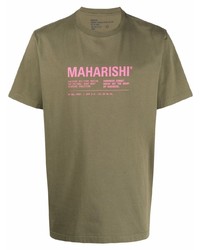 Мужская оливковая футболка с круглым вырезом с принтом от Maharishi