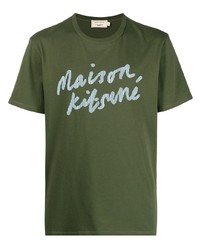 Мужская оливковая футболка с круглым вырезом с принтом от MAISON KITSUNÉ