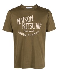 Мужская оливковая футболка с круглым вырезом с принтом от MAISON KITSUNÉ