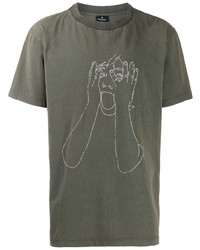 Мужская оливковая футболка с круглым вырезом с принтом от Marcelo Burlon County of Milan
