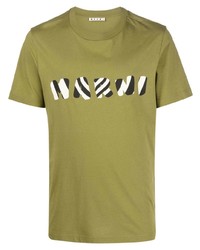 Мужская оливковая футболка с круглым вырезом с принтом от Marni
