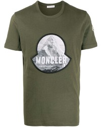 Мужская оливковая футболка с круглым вырезом с принтом от Moncler