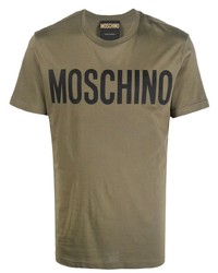 Мужская оливковая футболка с круглым вырезом с принтом от Moschino