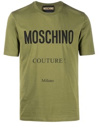 Мужская оливковая футболка с круглым вырезом с принтом от Moschino