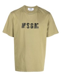 Мужская оливковая футболка с круглым вырезом с принтом от MSGM