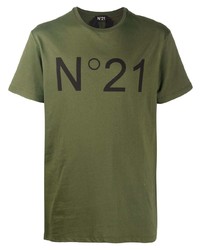 Мужская оливковая футболка с круглым вырезом с принтом от N°21