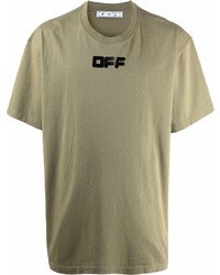 Мужская оливковая футболка с круглым вырезом с принтом от Off-White