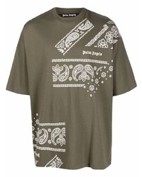 Мужская оливковая футболка с круглым вырезом с принтом от Palm Angels