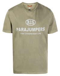 Мужская оливковая футболка с круглым вырезом с принтом от Parajumpers
