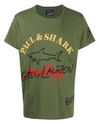 Мужская оливковая футболка с круглым вырезом с принтом от Paul & Shark
