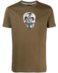 Мужская оливковая футболка с круглым вырезом с принтом от Paul Smith