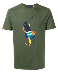 Мужская оливковая футболка с круглым вырезом с принтом от Polo Ralph Lauren