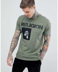 Мужская оливковая футболка с круглым вырезом с принтом от Religion