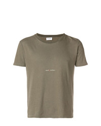 Мужская оливковая футболка с круглым вырезом с принтом от Saint Laurent